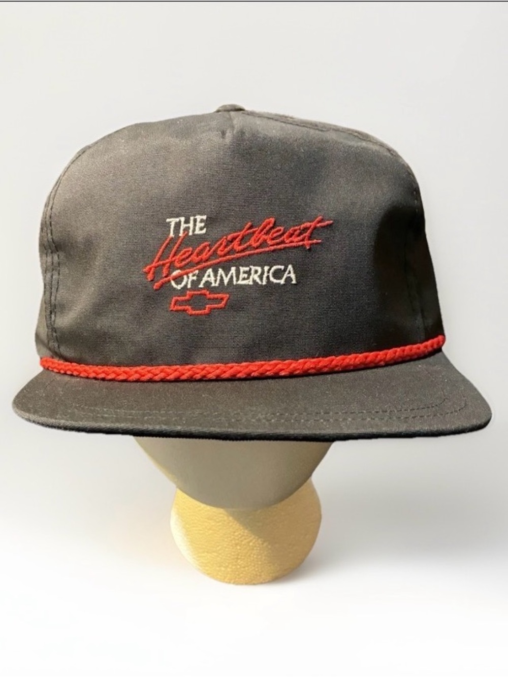 Vintage Heartbeat of America Hat Chevrolet Black Embroidered Logo Rope Cap